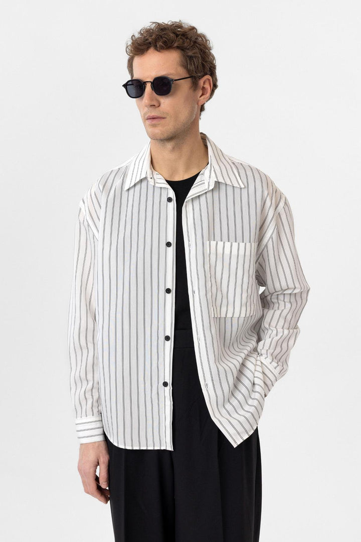 ANT Antioch White Relax Fit Striped Men's Shirt - Umán