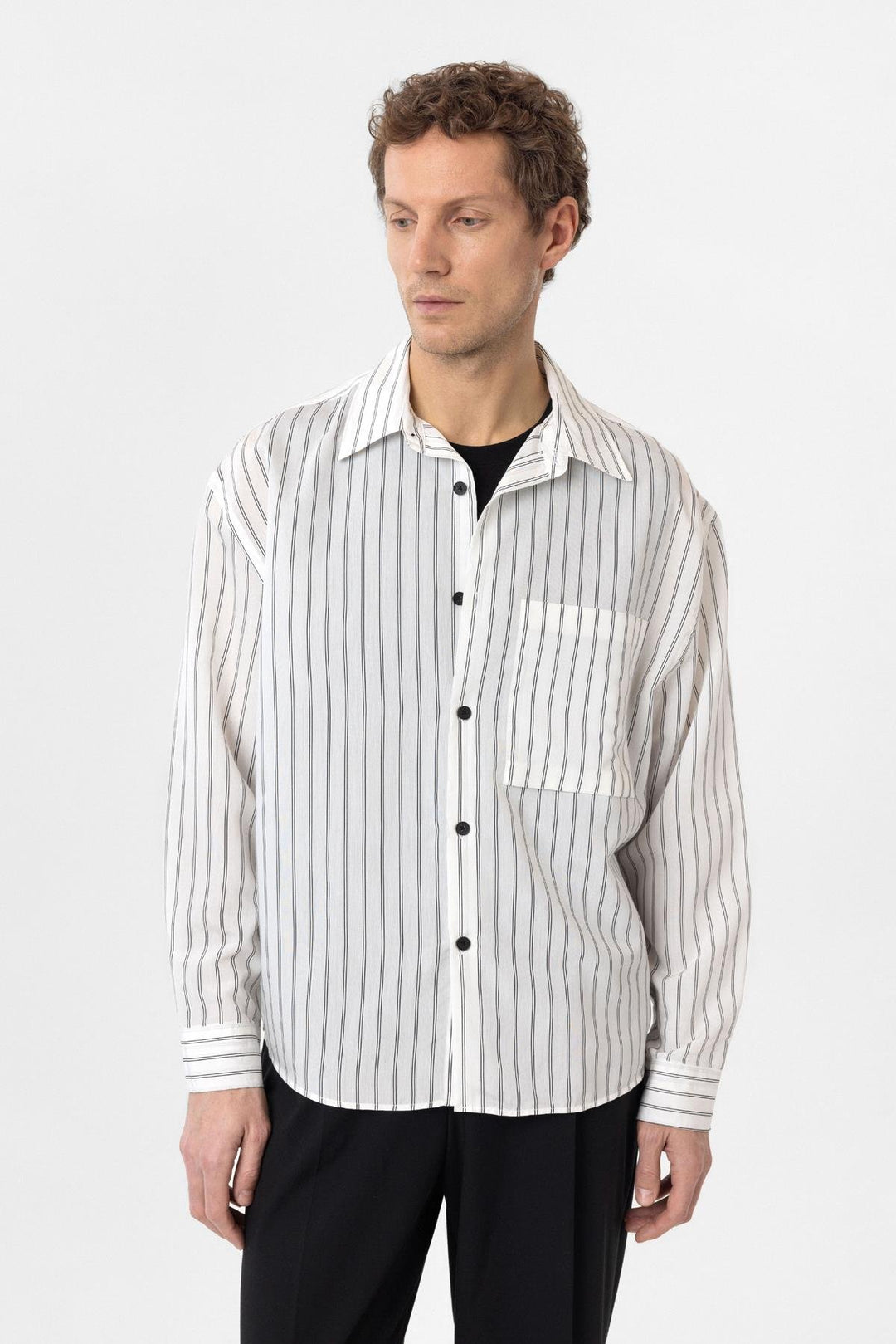 ANT Antioch White Relax Fit Striped Men's Shirt - Umán