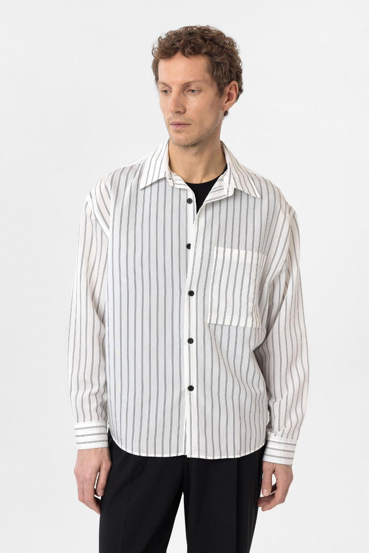 ANT Antioch White Relax Fit Striped Men's Shirt - Umán