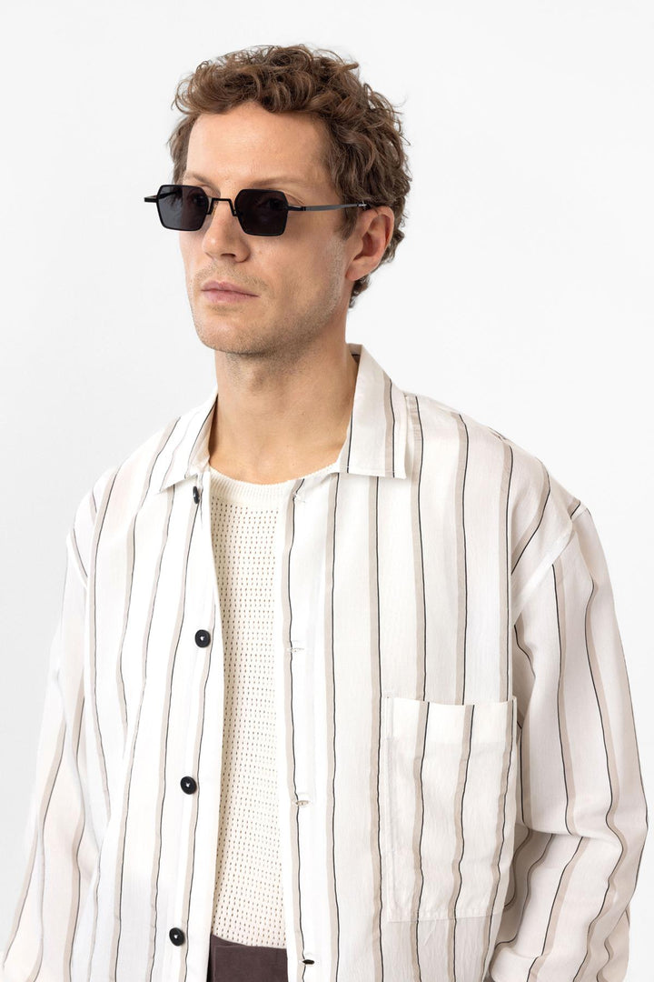 ANT Antioch White Relax Fit Striped Men's Shirt - Plano