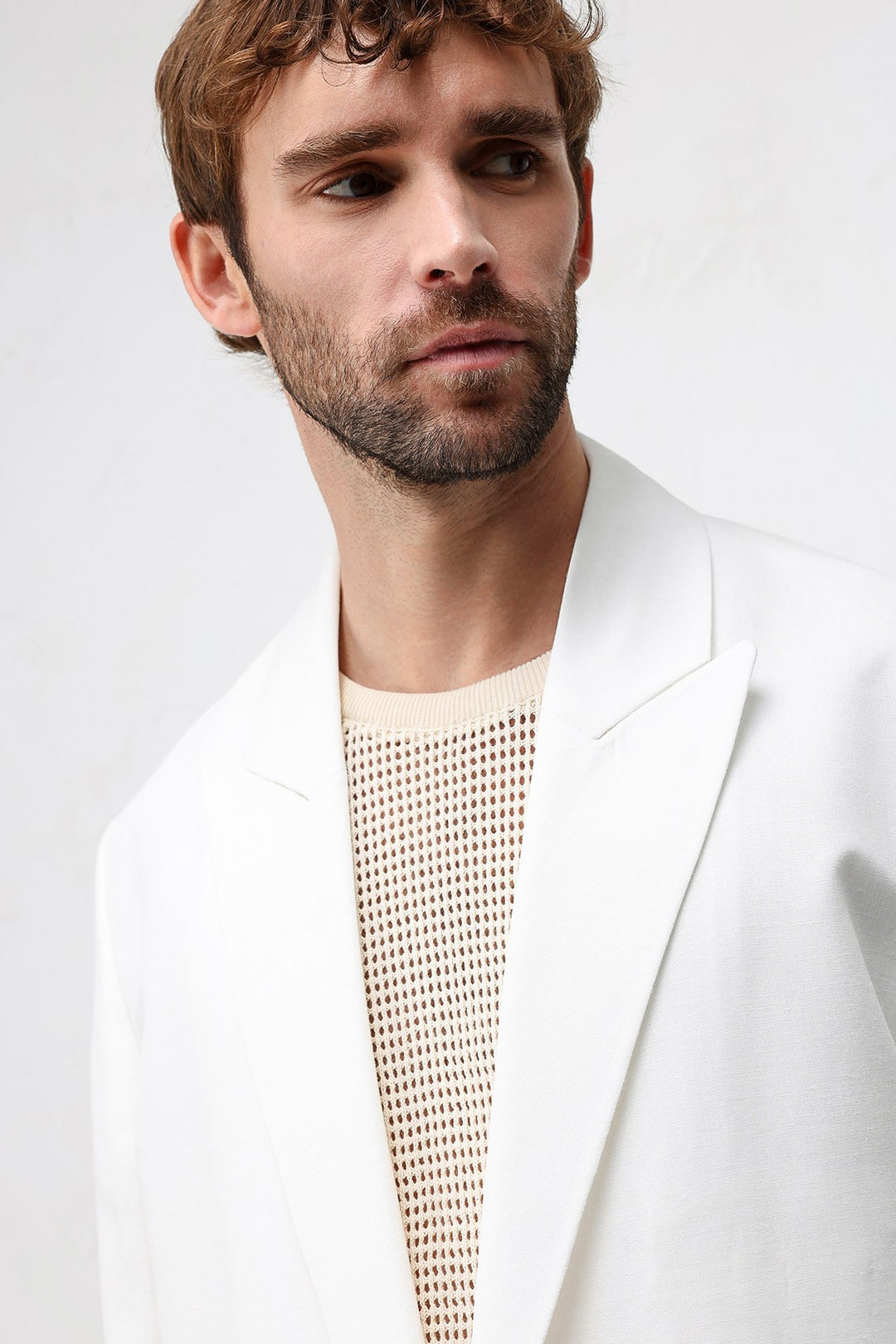 ANT Antioch Beyaz Relax Fit Keten Karışımlı Erkek Blazer Ceket - Penafiel