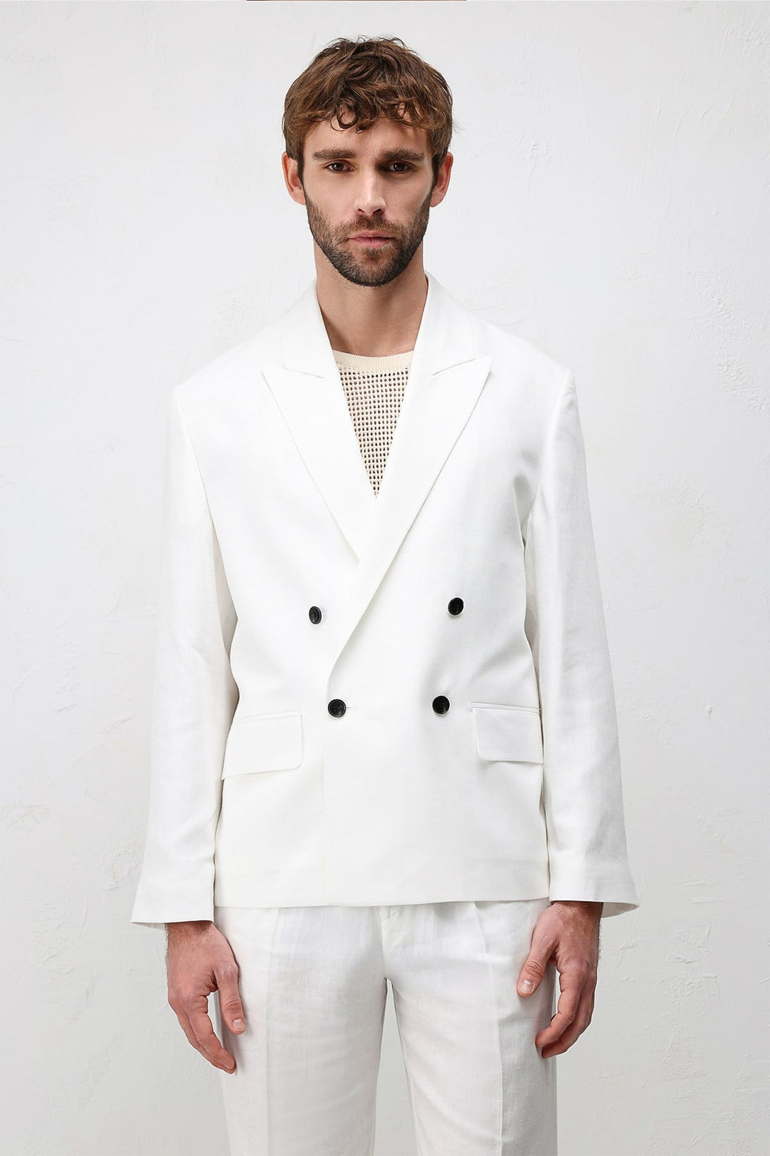 ANT Antioch Beyaz Relax Fit Keten Karışımlı Erkek Blazer Ceket - Penafiel