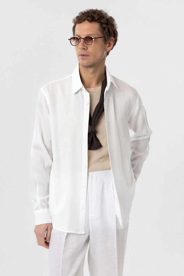 ANT Antioch White Relax Fit Lyocell Fabric Men's Shirt - Clamart