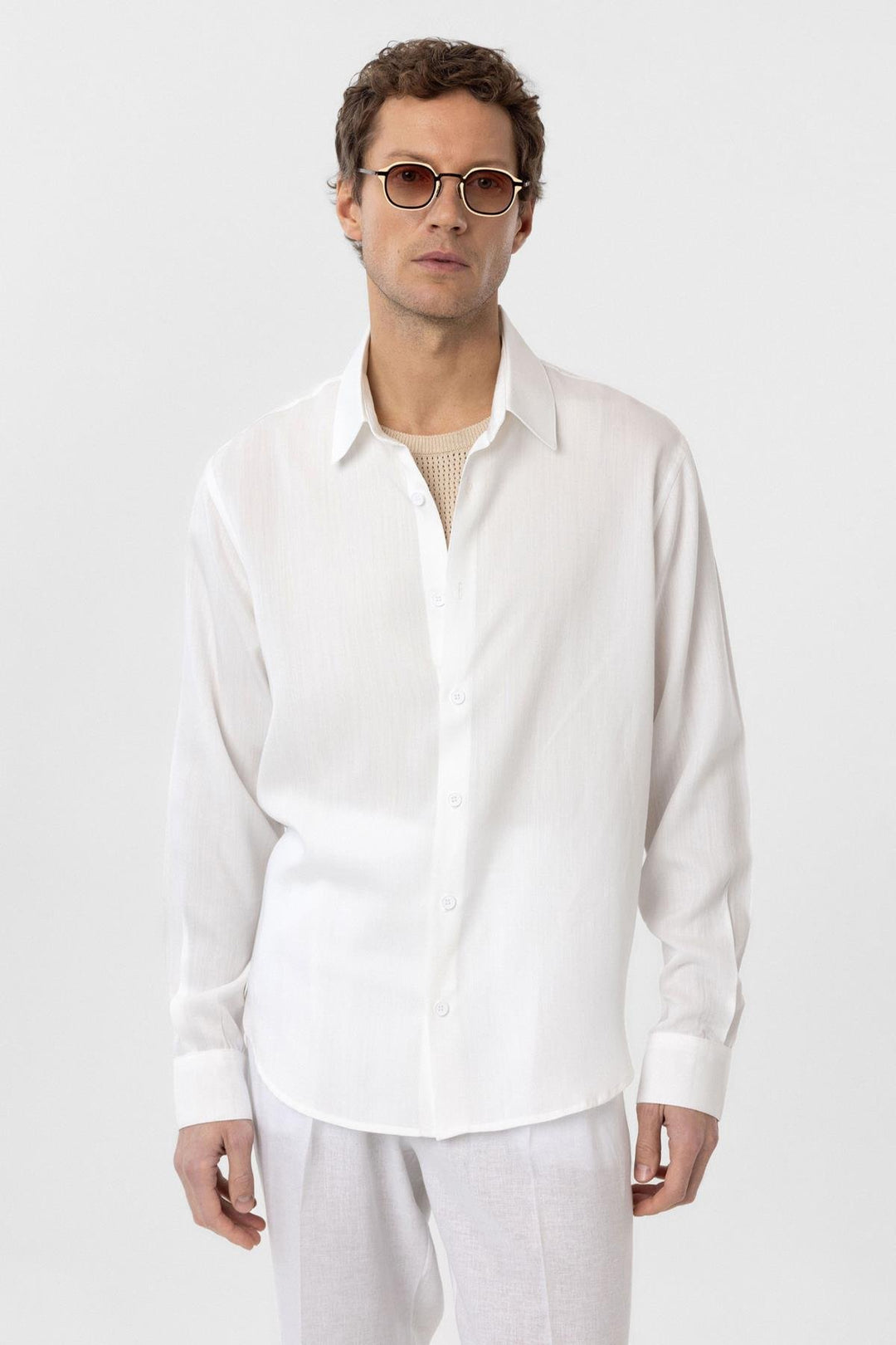 ANT Antioch White Relax Fit Lyocell Fabric Men's Shirt - Clamart