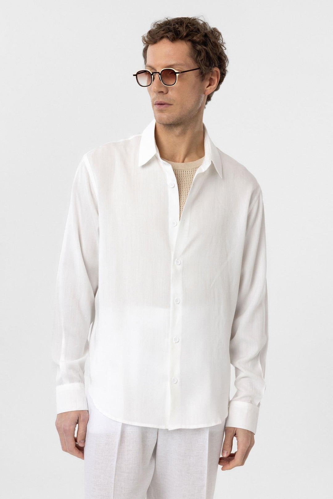 ANT Antioch White Relax Fit Lyocell Fabric Men's Shirt - Clamart