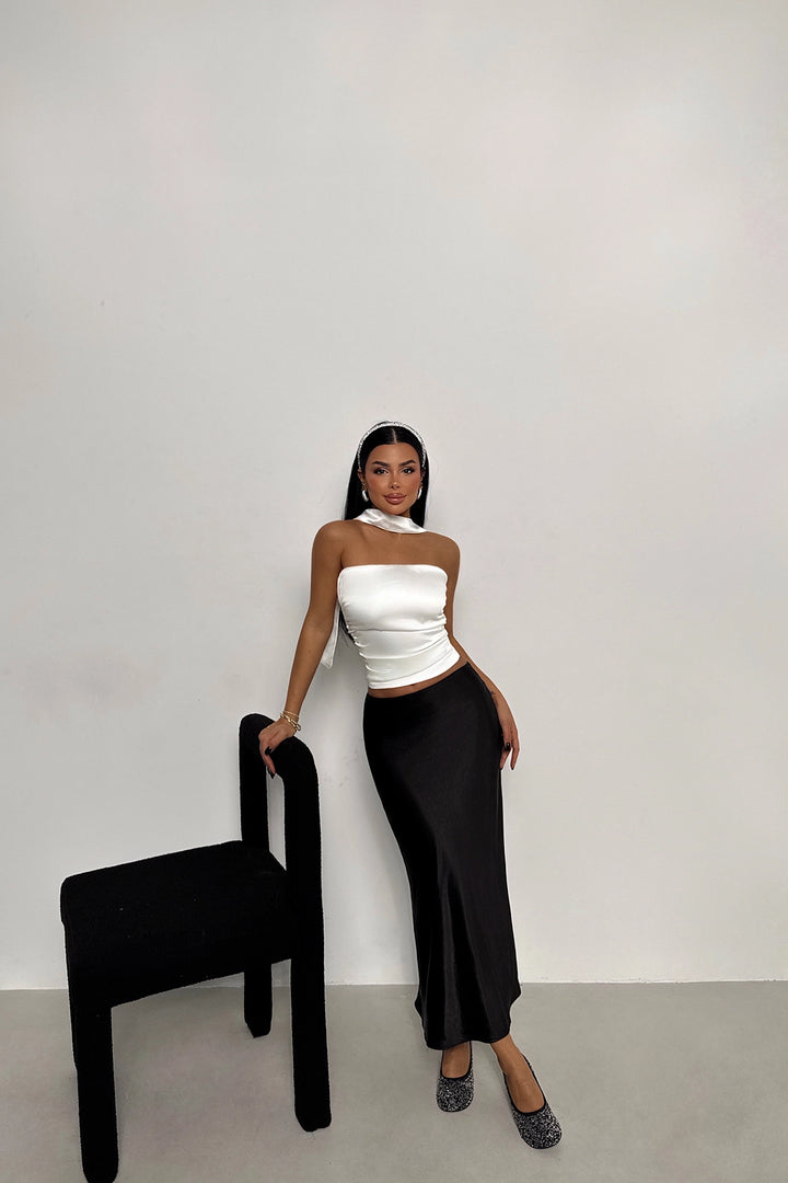 EYY Women Beyaz Saten Crop Top - Palaiseau