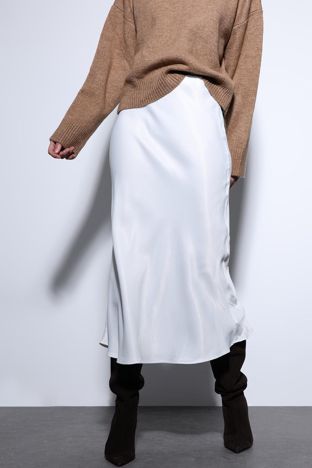 ANT Antioch White Satin Midi Skirt - Roy