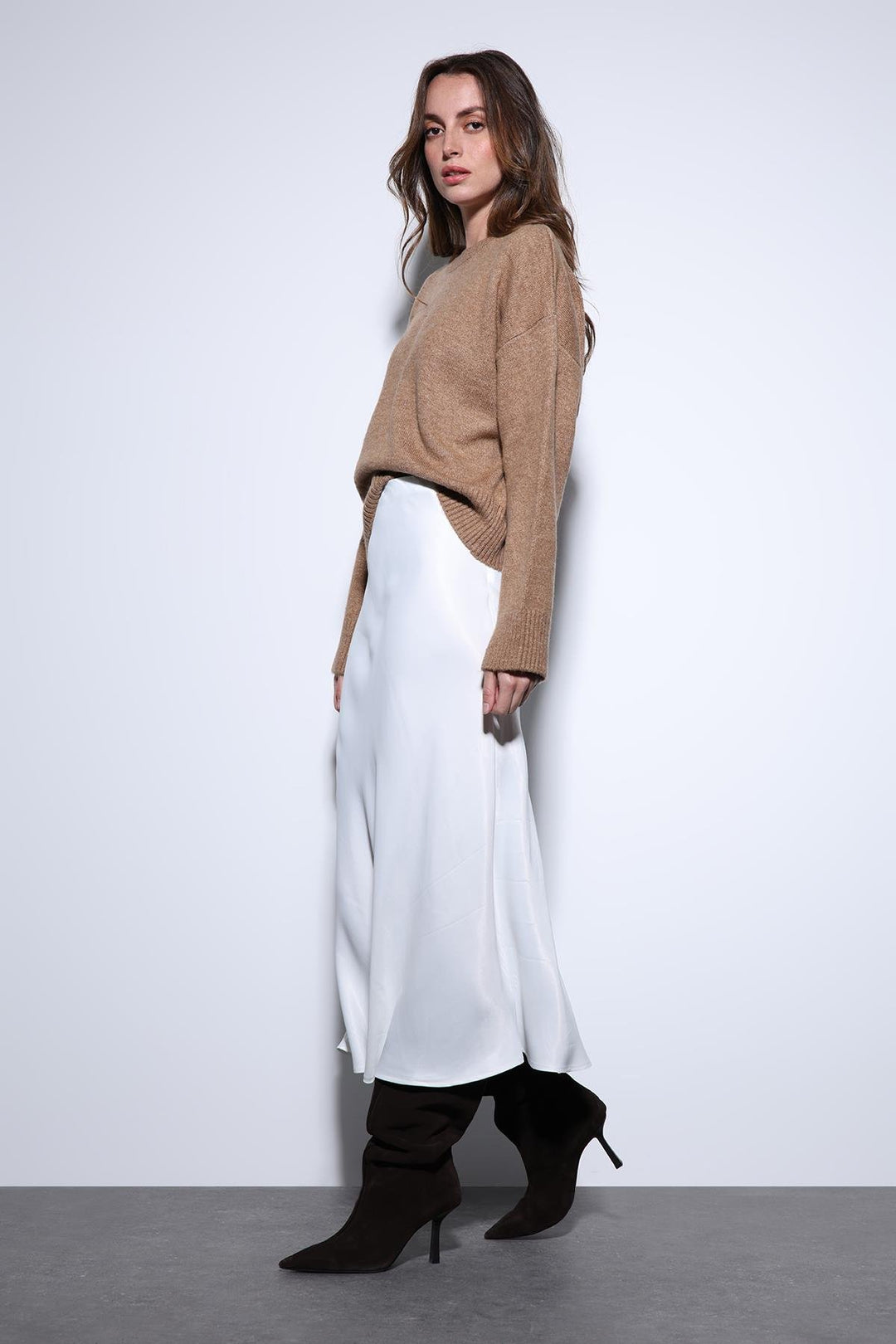 ANT Antioch White Satin Midi Skirt - Roy