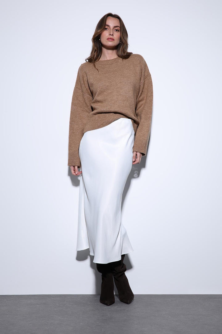 ANT Antioch White Satin Midi Skirt - Roy