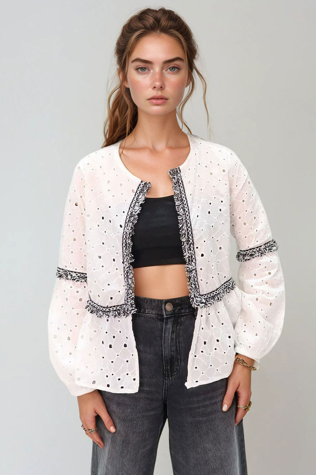 White Striped Detailed Fisto Woven Jacket BCHESQ-251053 - Langford Station