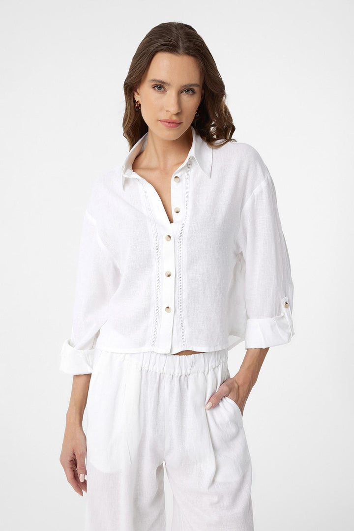 ANT Antioch White Striped Women's Shirt - Redlands