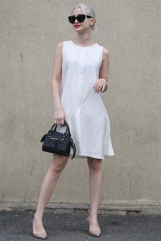 MDX White Zero Collar Loose Linen Dress MG1831 - Hoddesdon