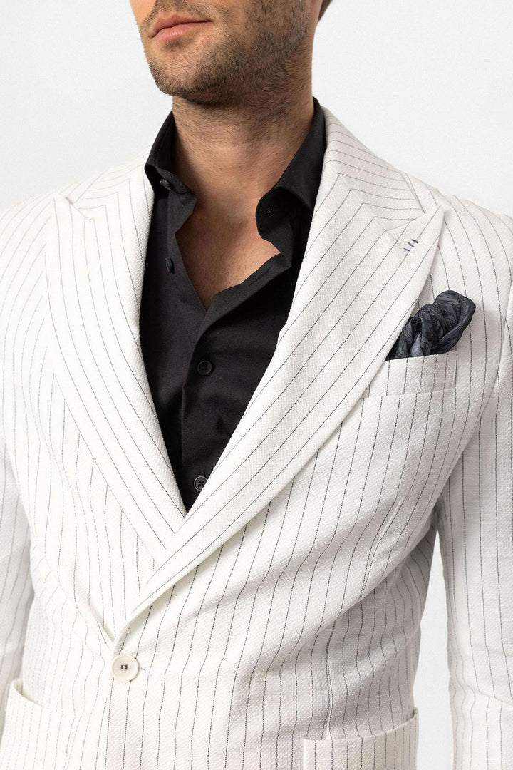 ANT Antioch White Single Button Double Breasted Striped Men's Blazer Jacket - Wermelskirchen