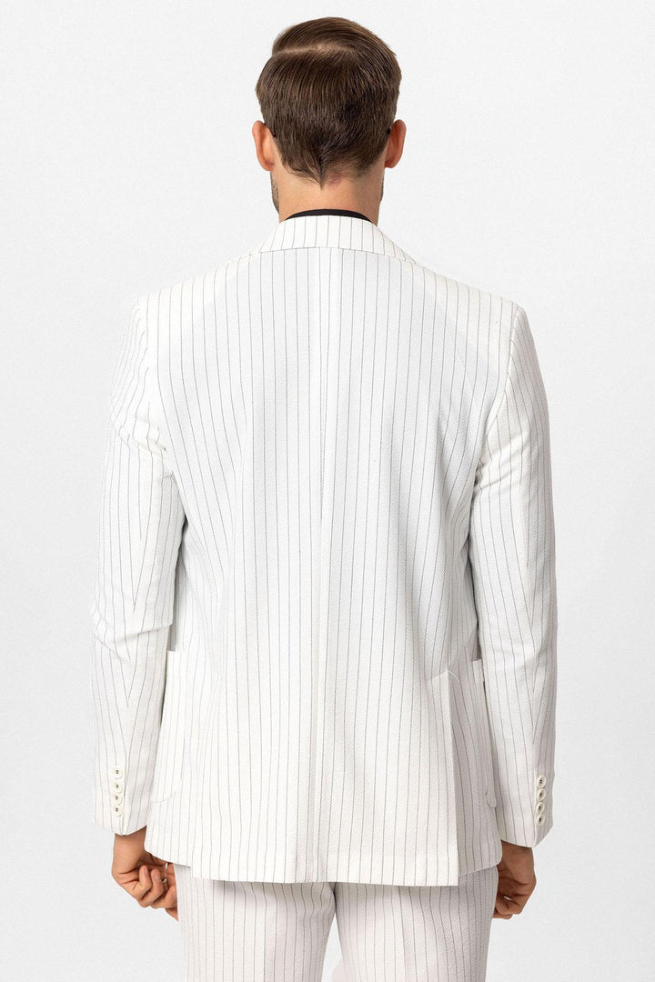ANT Antioch White Single Button Double Breasted Striped Men's Blazer Jacket - Wermelskirchen