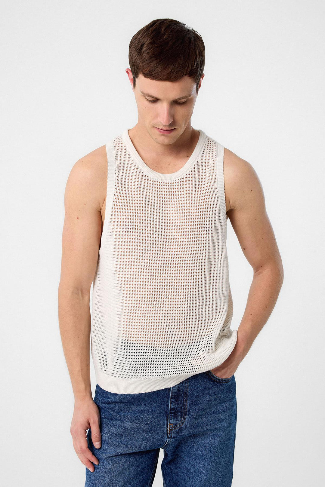ANT Antioch White Knitted Men's Tank Top - Canterbury
