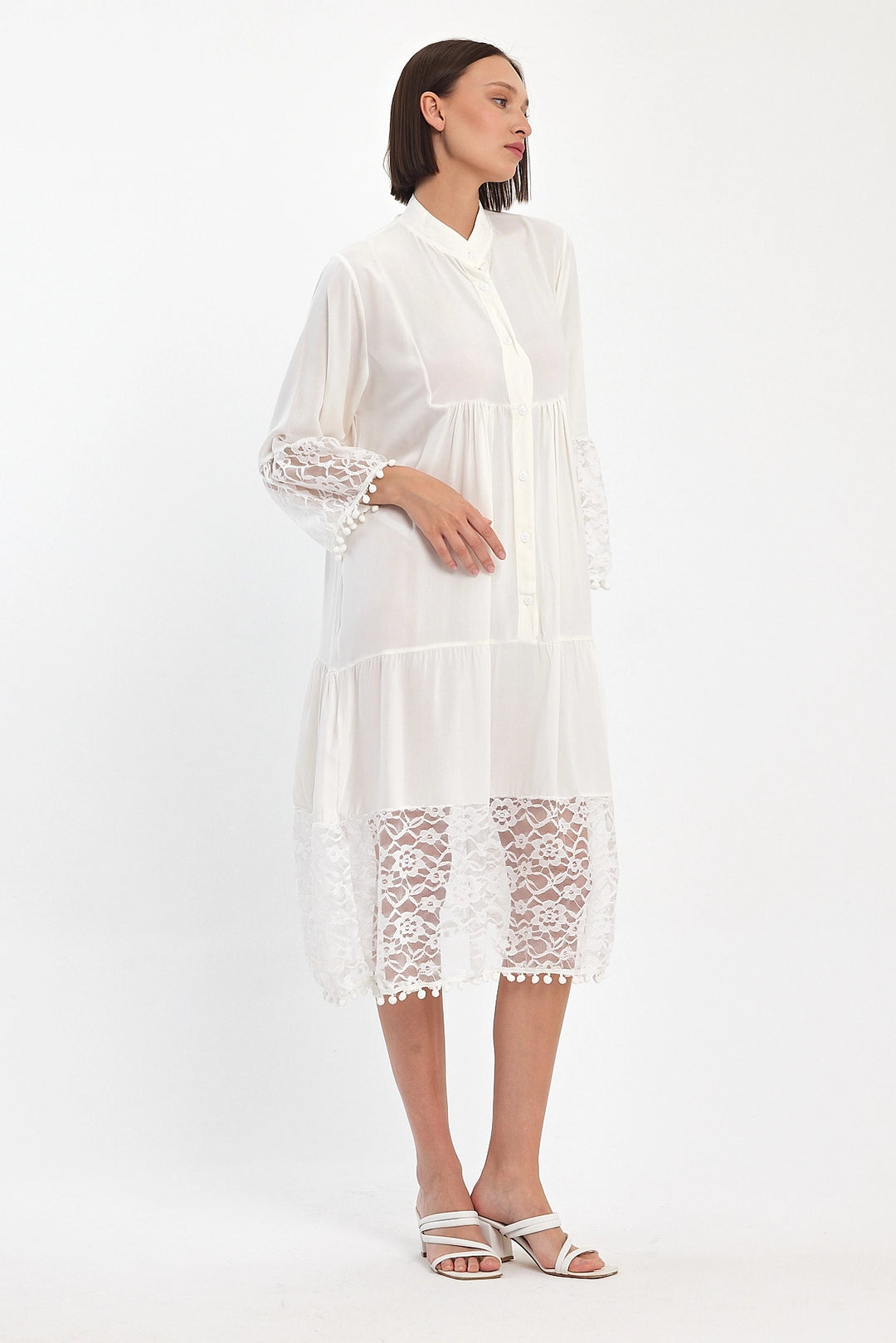 Maxi Boy White Tulle Detailed Long Length Woven Viscose Dress BCVL-25983 - Witten