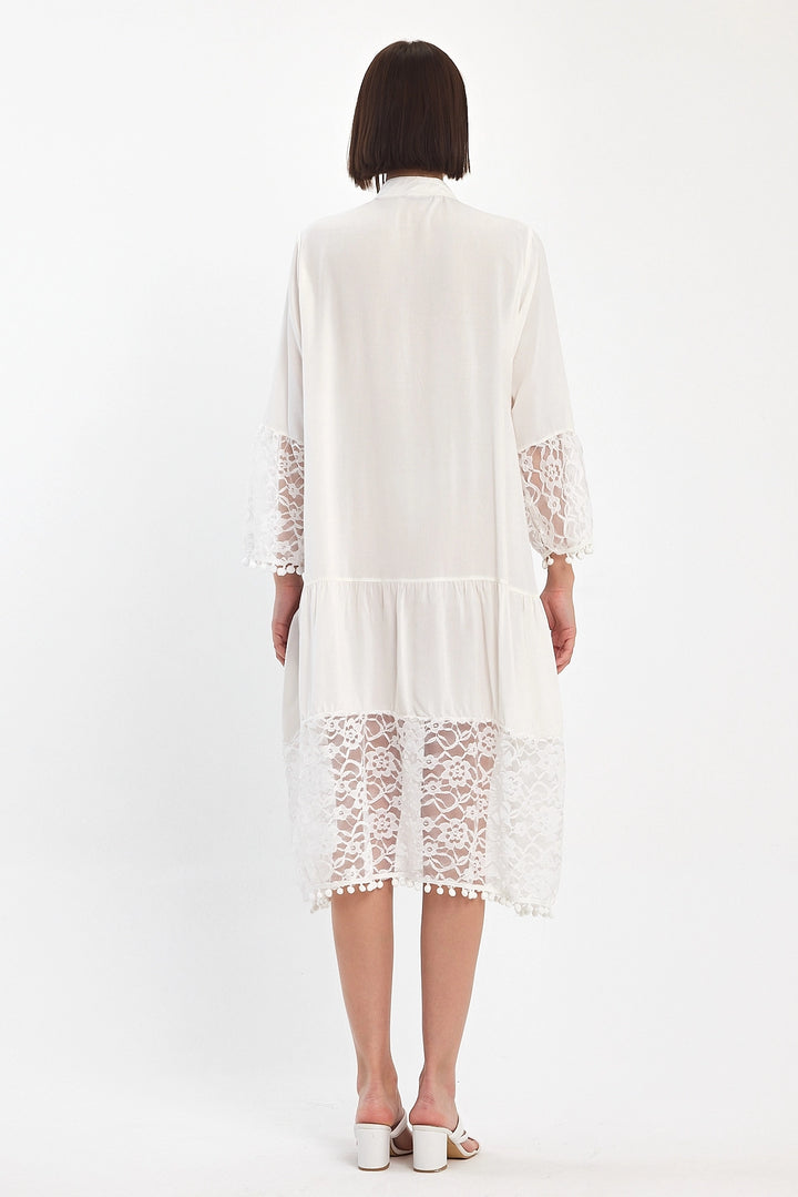 Maxi Boy White Tulle Detailed Long Length Woven Viscose Dress BCVL-25983 - Witten