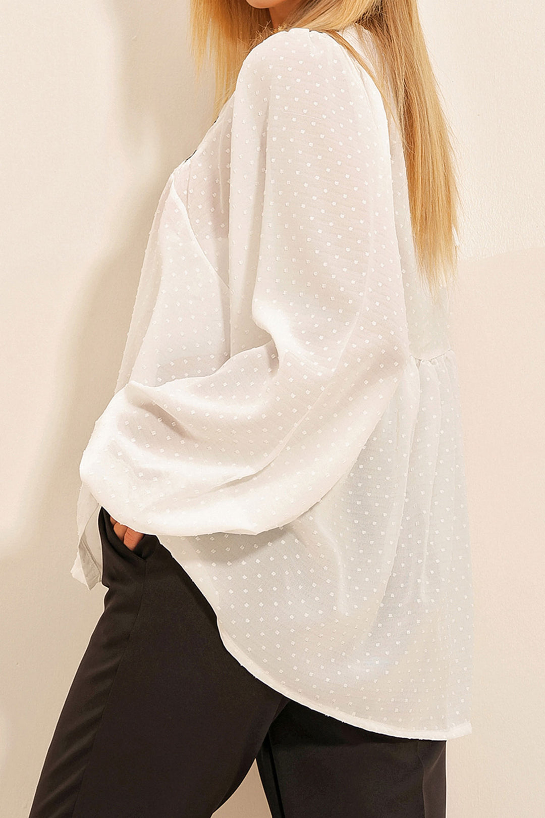 White V-Neck Embroidered Textured Blouse BCHESQ-251015 - Derby