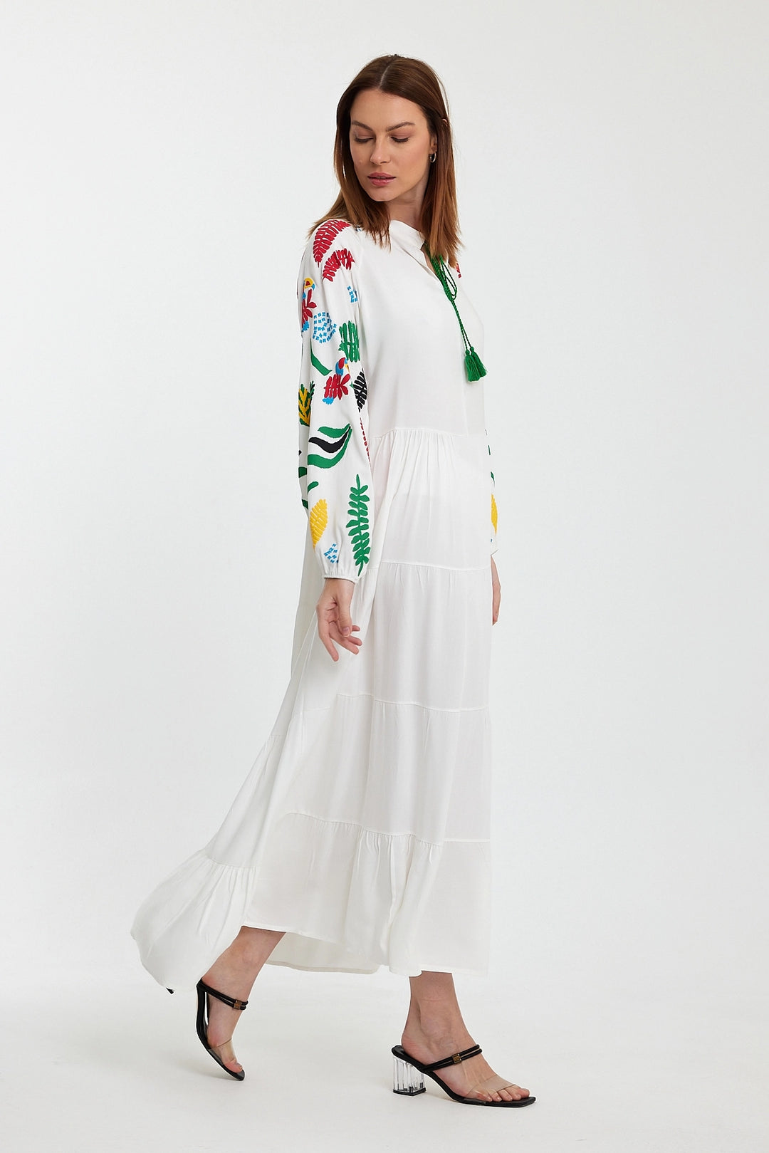 Maxi Dress with White Collar and Embroidery Details BCVL-241027 - Heinsberg