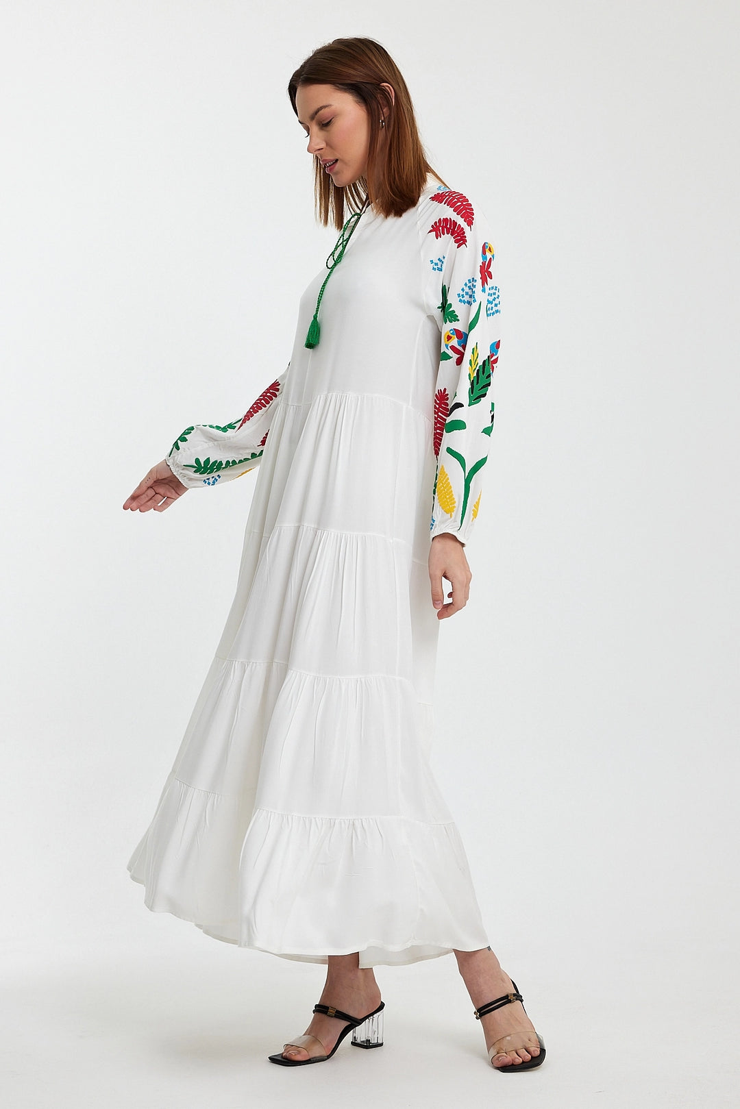 Maxi Dress with White Collar and Embroidery Details BCVL-241027 - Heinsberg