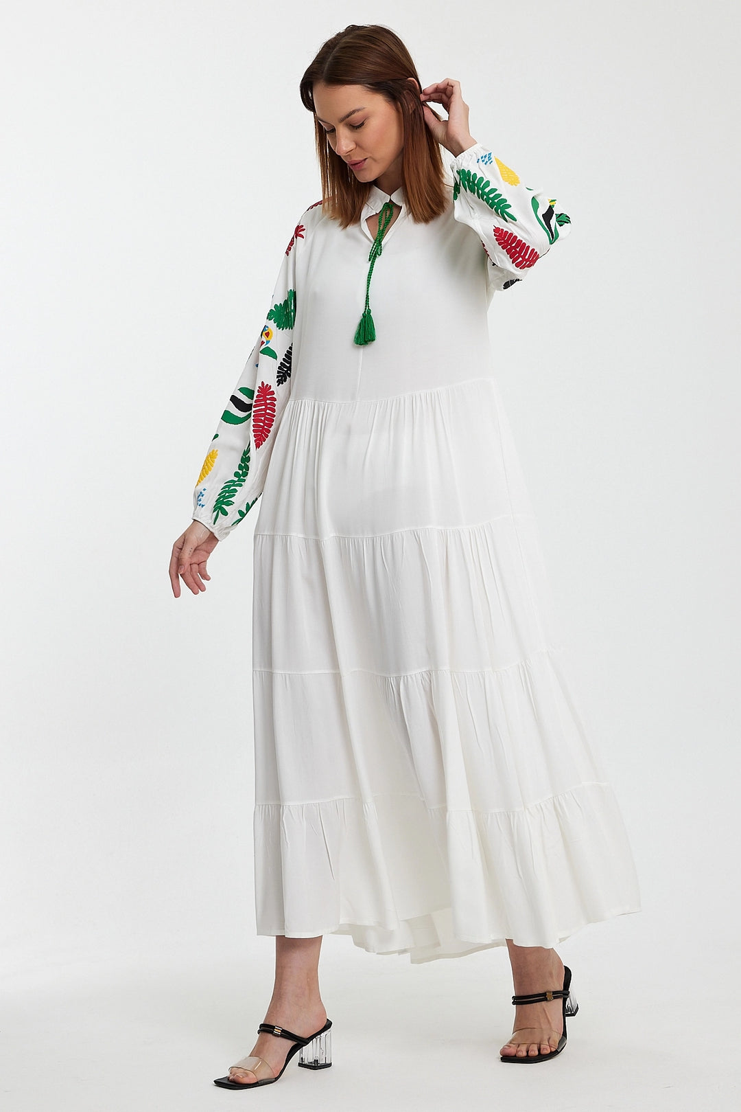 Maxi Dress with White Collar and Embroidery Details BCVL-241027 - Heinsberg