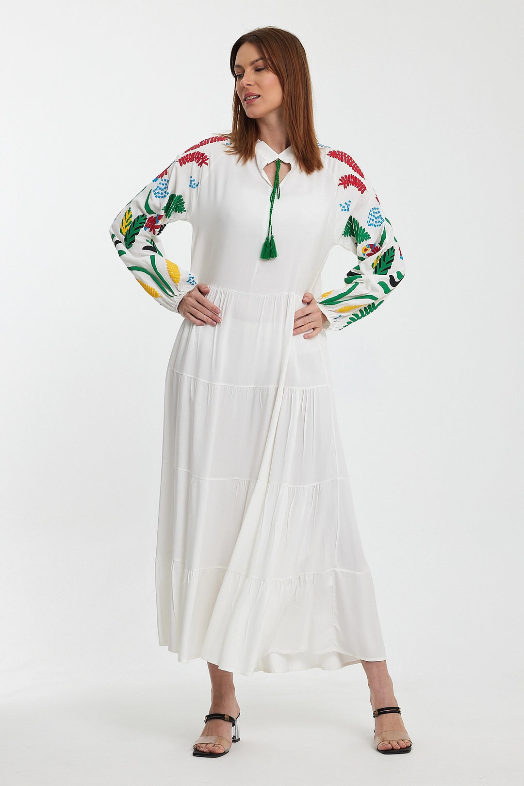 Maxi Dress with White Collar and Embroidery Details BCVL-241027 - Heinsberg