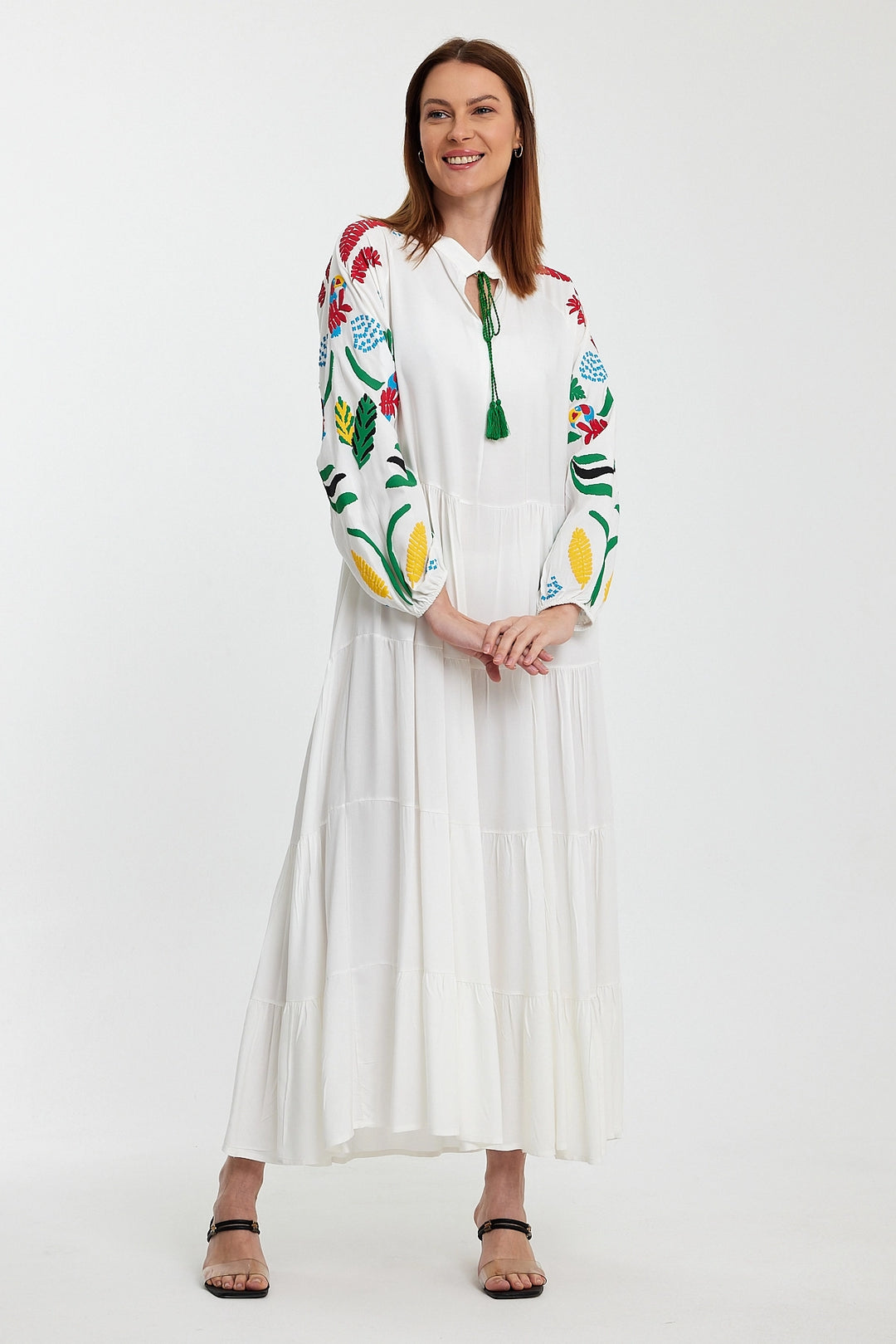 Maxi Dress with White Collar and Embroidery Details BCVL-241027 - Heinsberg