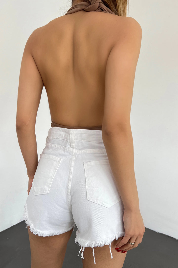 White Washed Laser Cut Mini Denim Shorts BCDF-233301 - Ilkeston