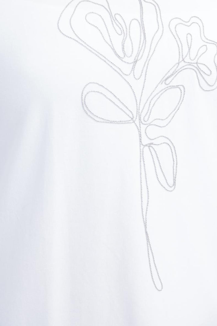 TLD Women Allday White Long Sleeve Embroidered Detail Supreme T-shirt - Union