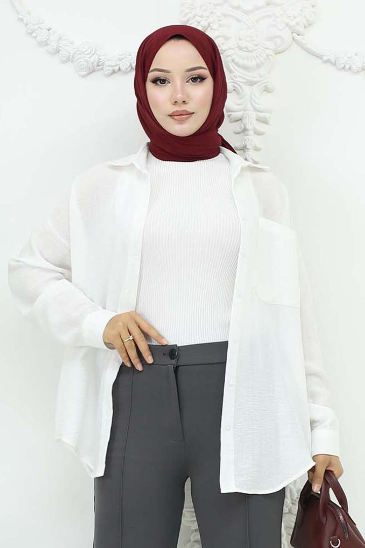 BNG Women Keten Gömlek Beyaz 20153 - Ciudad de Allende