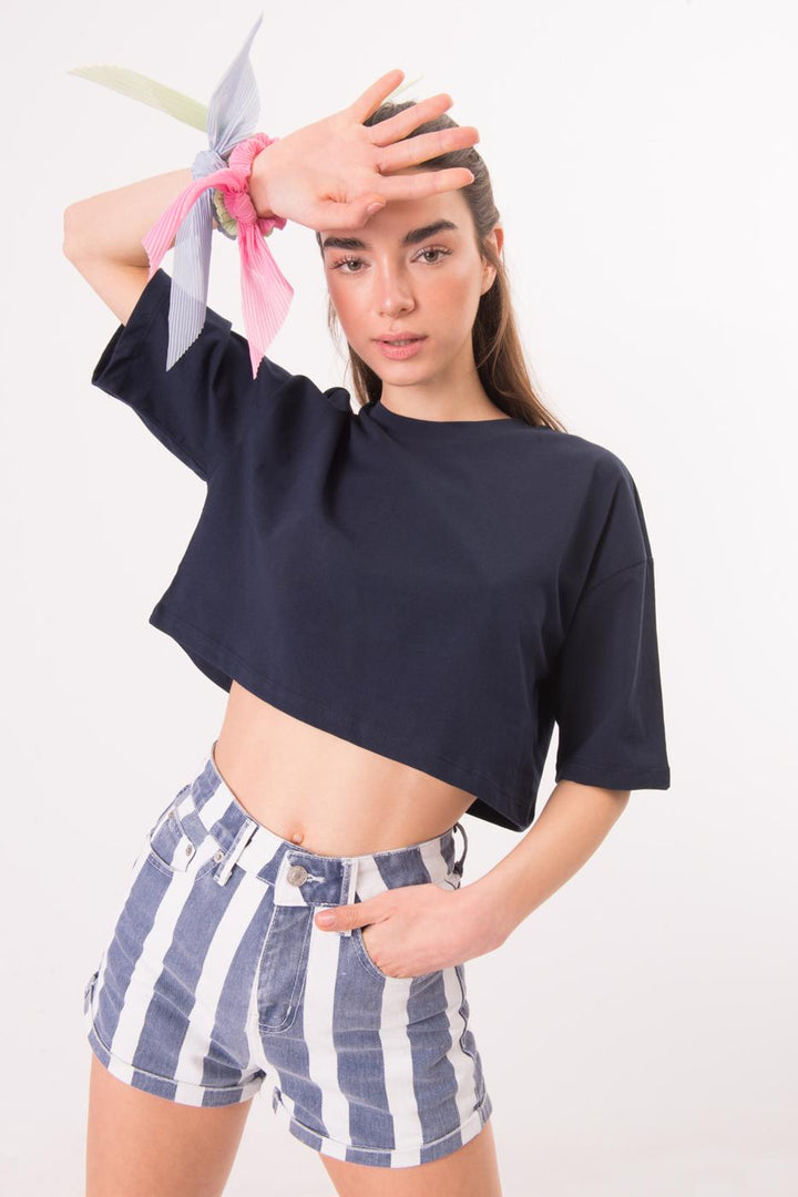 BSL Women Round Neck Short Sleeve Crop T-Shirt - Kamianske