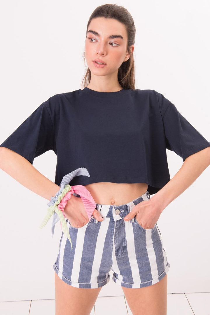 BSL Women Round Neck Short Sleeve Crop T-Shirt - Kamianske