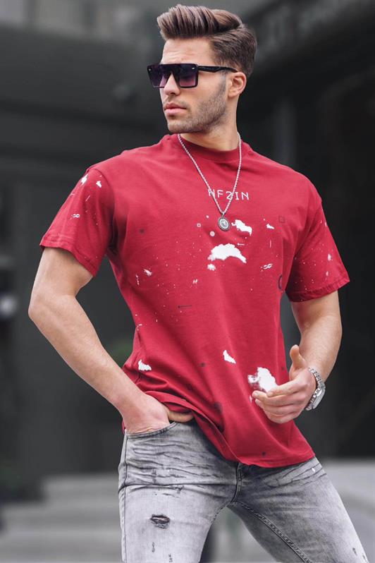 MDX Bicycle Collar Regular Fit Burgundy Patterned Men's T-Shirt 6115 - Thun