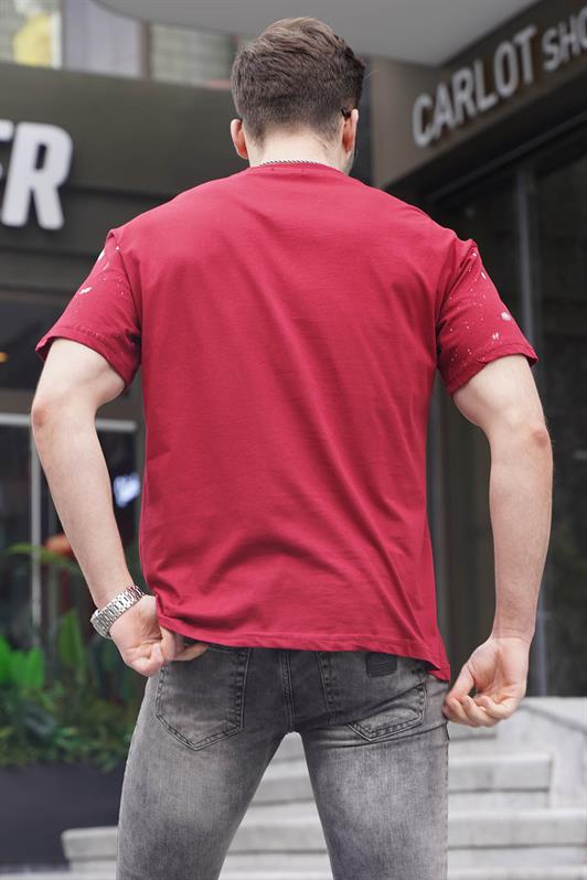 MDX Bicycle Collar Regular Fit Burgundy Patterned Men's T-Shirt 6115 - Thun