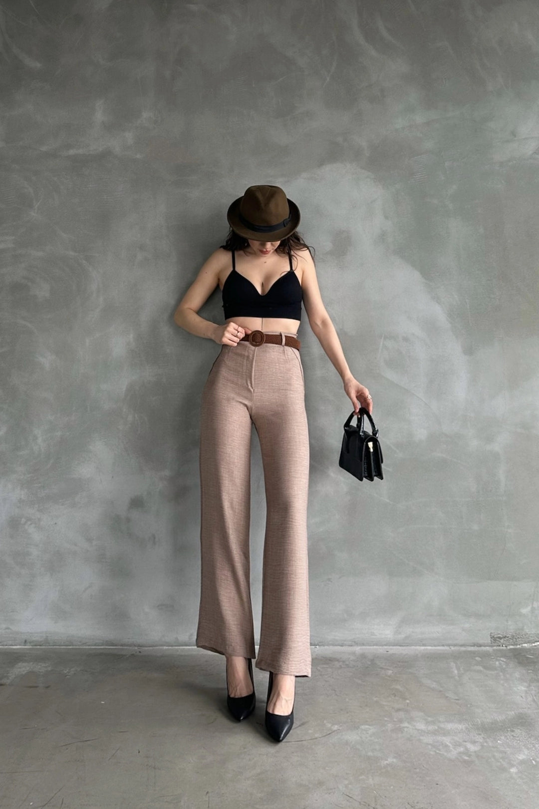 Biscuit High-Waisted Linen Trousers BCDF-241103 - Anzio