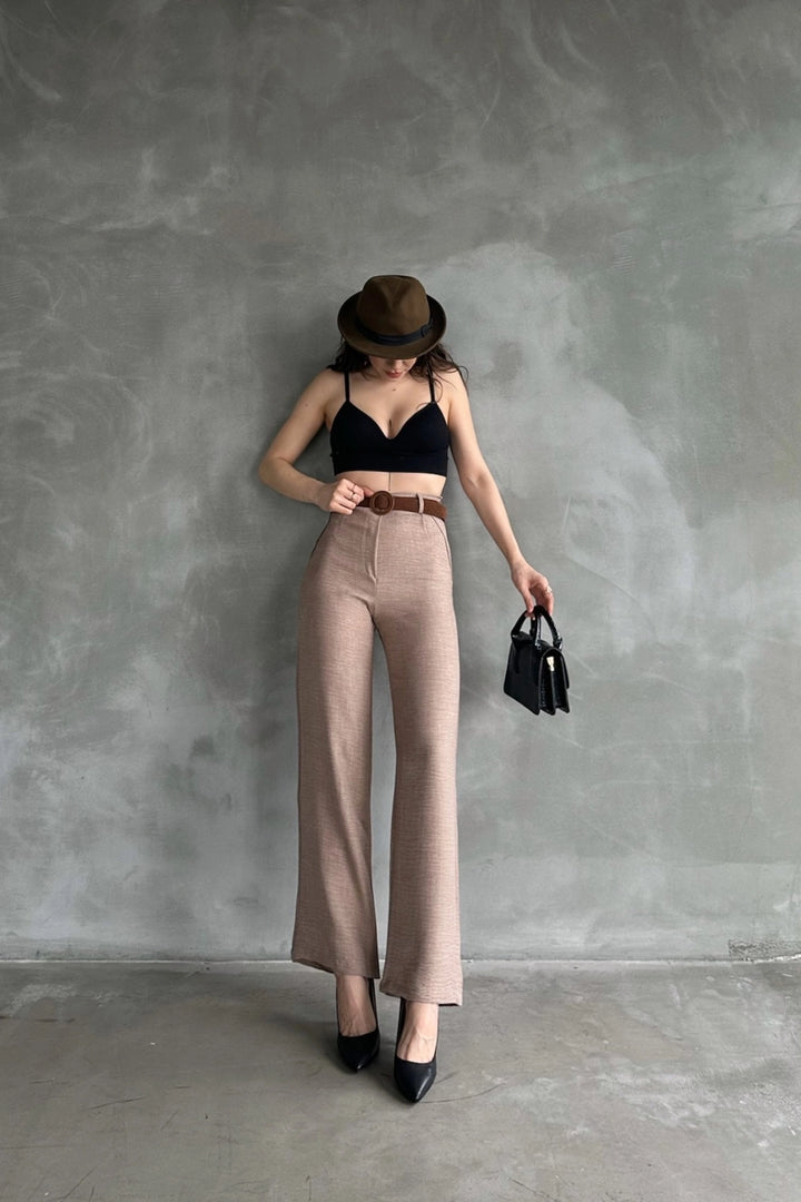 Biscuit High-Waisted Linen Trousers BCDF-241103 - Anzio