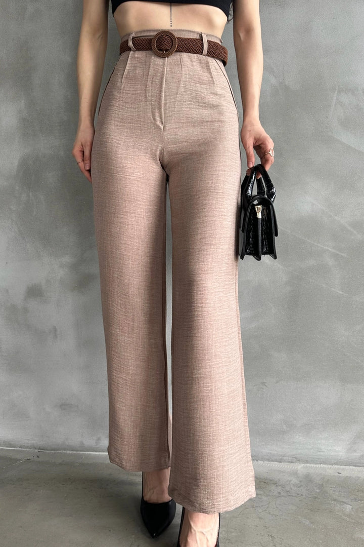 Biscuit High-Waisted Linen Trousers BCDF-241103 - Anzio