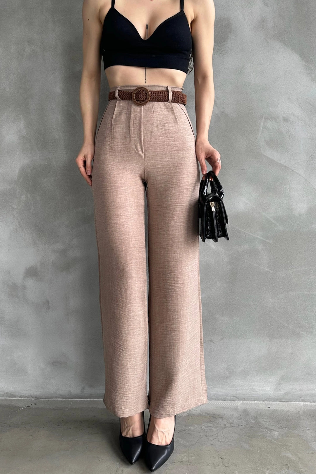 Biscuit High-Waisted Linen Trousers BCDF-241103 - Anzio