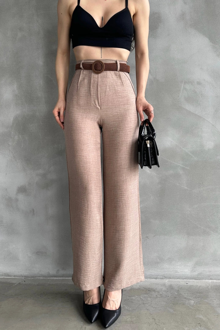 Biscuit High-Waisted Linen Trousers BCDF-241103 - Anzio