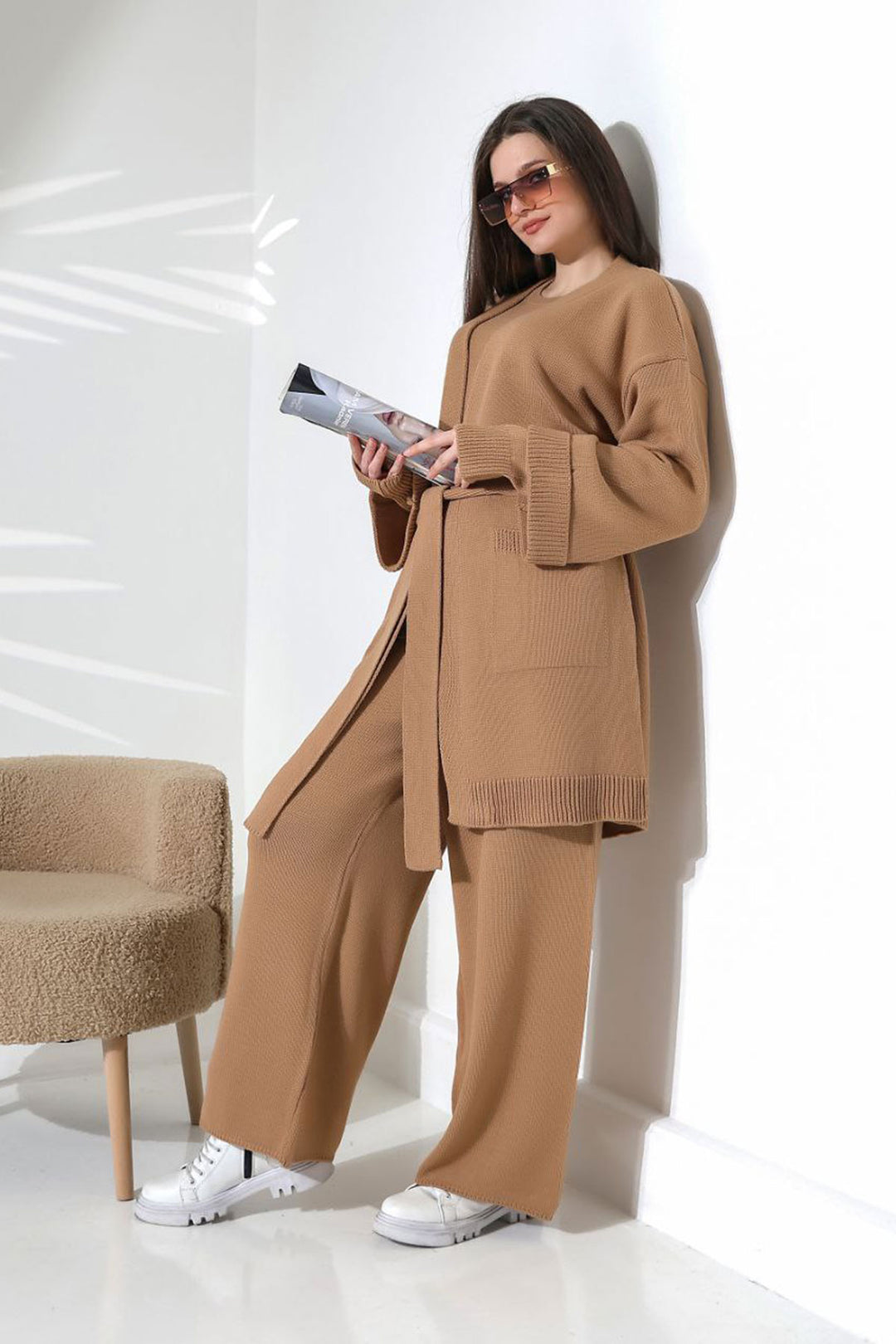 Biscuit Bicycle Collar Blouse, Cardigan, and Pants 3 Piece Knit Set BCES-252041 - Perris