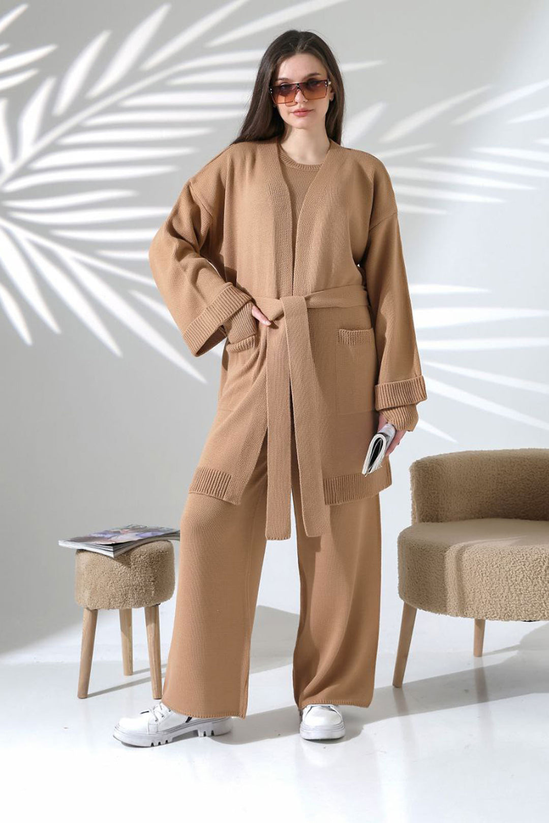 Biscuit Bicycle Collar Blouse, Cardigan, and Pants 3 Piece Knit Set BCES-252041 - Perris