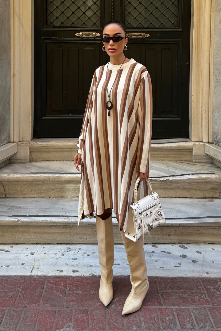 Biscuit Bicycle Collar Striped Patterned Knit Dress BCDF-25A9130 - North Highlands