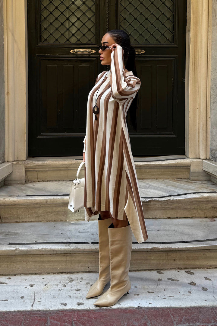 Biscuit Bicycle Collar Striped Patterned Knit Dress BCDF-25A9130 - North Highlands