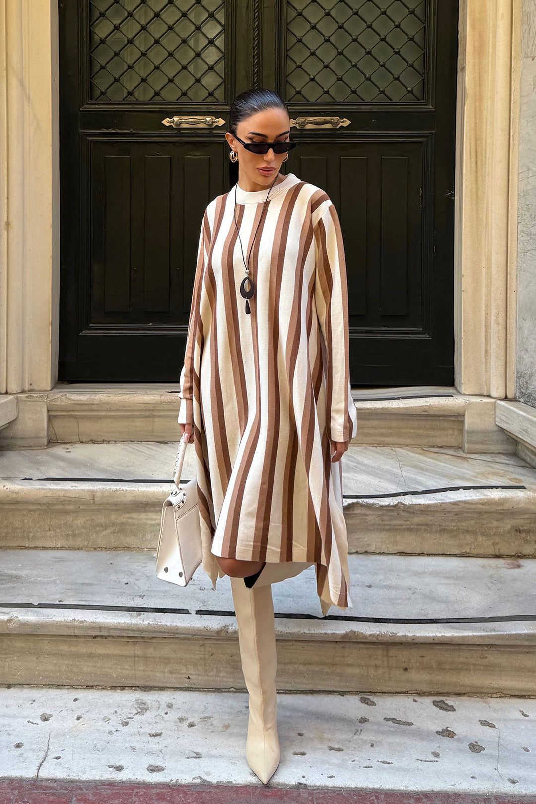 Biscuit Bicycle Collar Striped Patterned Knit Dress BCDF-25A9130 - North Highlands