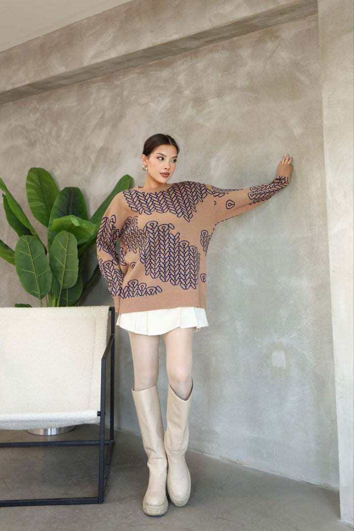 Biscuit Bicycle Collar Patterned Sweater BCES-252046 - Jelgava