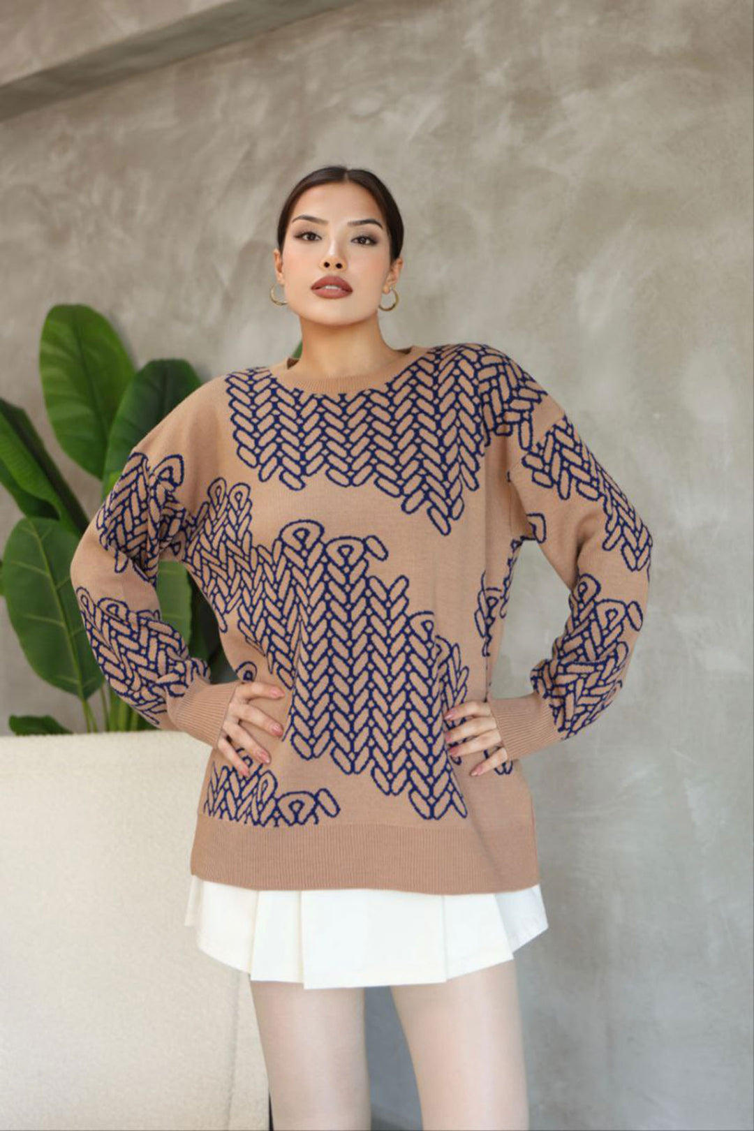 Biscuit Bicycle Collar Patterned Sweater BCES-252046 - Jelgava