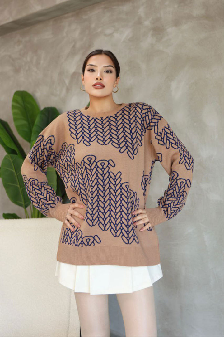 Biscuit Bicycle Collar Patterned Sweater BCES-252046 - Jelgava