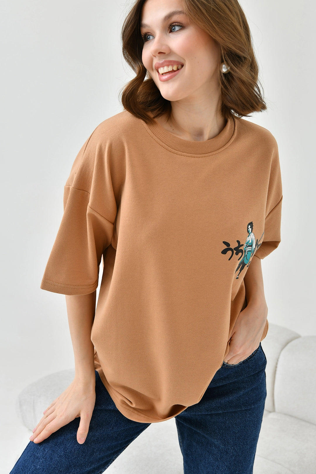 Biscuit Bicycle Collar Two Thread Back Printed Oversize T-Shirt BC241126 - Oxford