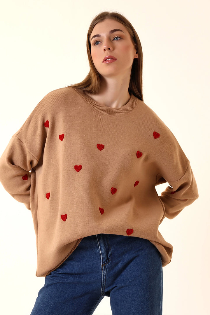 Biscuit Bicycle Neck Heart Pattern Winter Sweater BCVL-T243150 - Greer