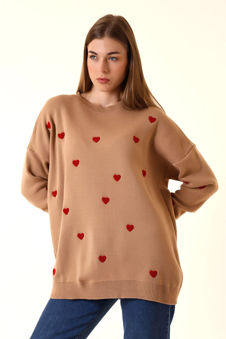 Biscuit Bicycle Neck Heart Pattern Winter Sweater BCVL-T243150 - Greer